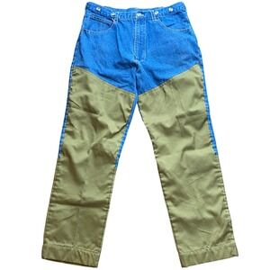 VINTAGE Remington Mens XL Blue Denim Olive Green Brush Guard Hunting Pants Jeans